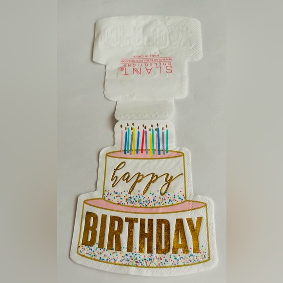 New 20 Happy Birthday Cake Shaped Napkins Gold Foil Letters Slant Collection - Picture 10 of 11